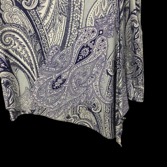 Chicos the Ultimate Tee Purple & White Paisley Tunic Top, Handkerchief Hem SZ 3 - Picture 4 of 9